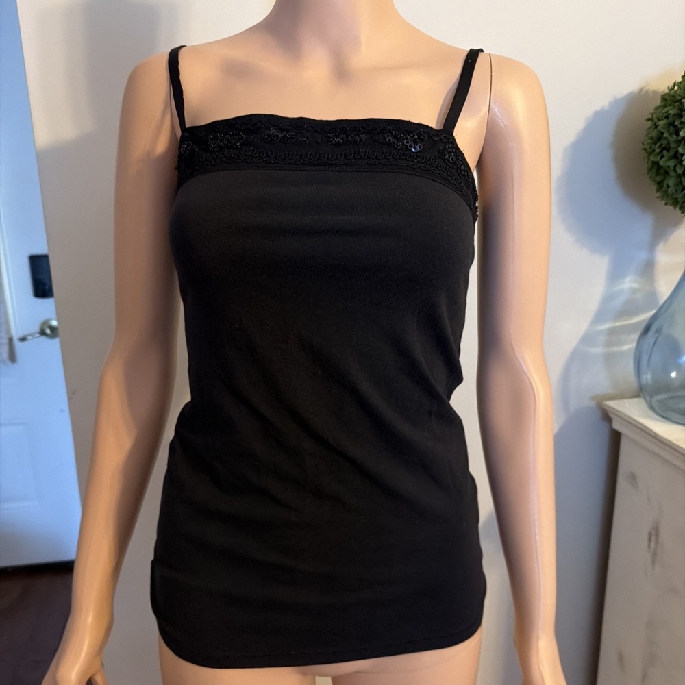 Y2K Charlotte Russe Black Beaded Vamp Goth Grunge Cami  Top Sz M Whimsigoth